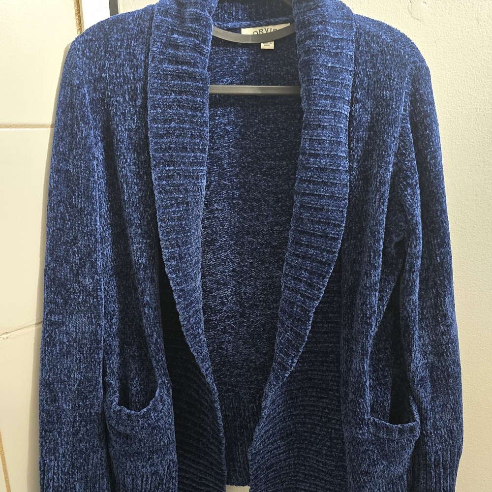 Orvis Deep Blue Shawl Collar Cardigan